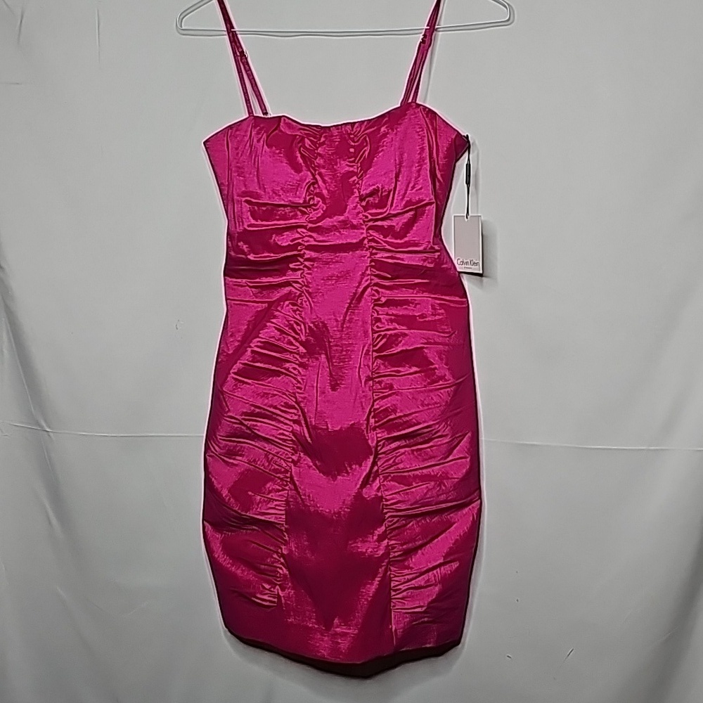 NWT Calvin Klein shimmer Taffeta fuschia pink ruched Christmas party dress sz 6